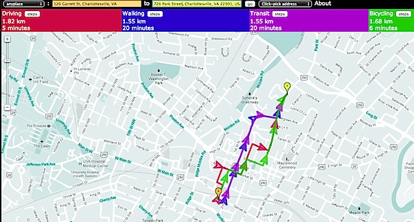 Side-by-Side Router - Compare routes for driving, biking, walking, and transit