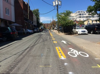 Bike lane on South Street in Downtown Charlottesville