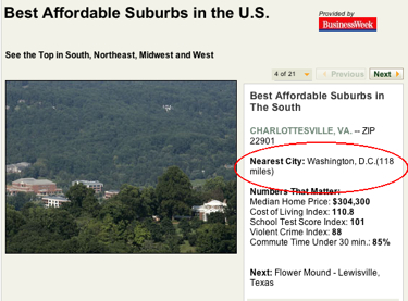 Charlottesville is a suburb of DC?